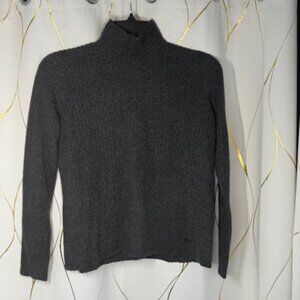 Akris Cashmere Silk Zip-Back Turtleneck – Dark Grey, Size 14